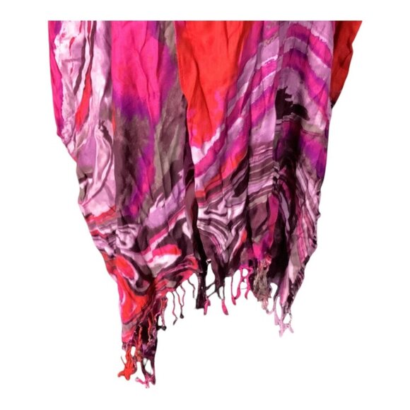 Brightly Colored Women's Abstract Swirl Pattern Scarf With Fringe Ends 70" X 20" - Picture 9 of 10